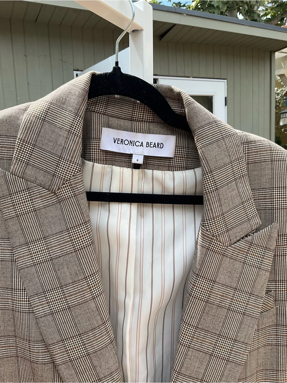 Veronica Beard Tan Plaid Longline Blazer